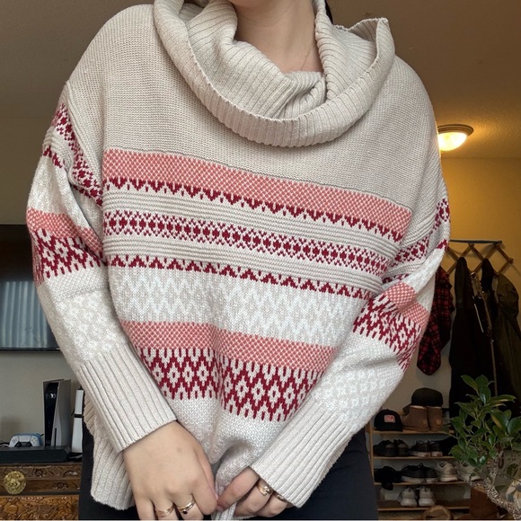 FRYE AND CO. Sweaters - FRYE Cowl Neck Sweater Fair Isle Plus Size Turtleneck Knit Sweater 1X